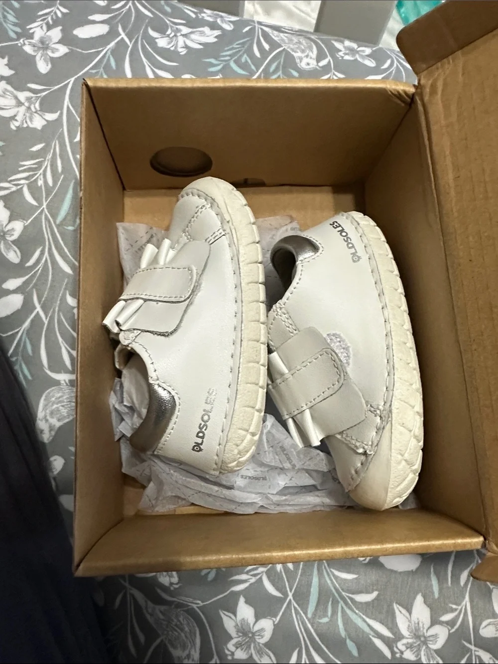 Old Soles White Baby Walker Shoes with Ruffle Strap